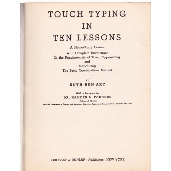 Touch Typing in Ten Lessons by Ruth Ben’Ary (1945 Softcover, Grosset & Dunlap) - Picture 2 of 7